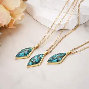 Pendentif en turquoise cuivrée, argent sterling 925, plaqué or 14 carats, pierre précieuse naturelle, bijou pour femme, cadeau - Product Image 6