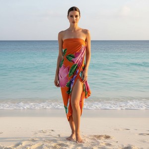 Beach Sarong <b>Wrap</b> for Women Summer Bikini Cover Up Soft Cotton Pareo Swimwear <b>Shawl</b> Scarf Quick Dry Fabric Boho Floral Print - Product Image 3