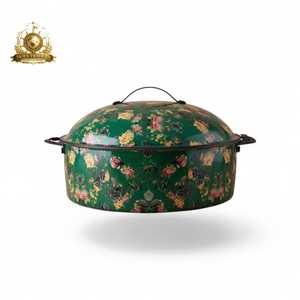 Colorful Floral Cooking Pot With Lid White Background Multicolored Flower Pattern Dark Green Handles Premium Kitchenware - Product Image 3
