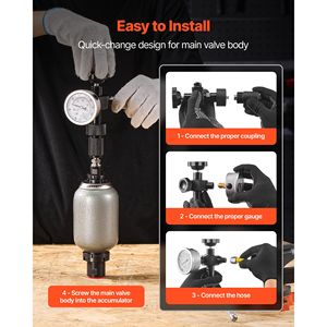 Kit di ricarica idraulico completo per accumulatore di azoto con 3 manometri (1500-6000 PSI) - Sistema di test pressione e accessori per utensili idraulici - Product Image 3