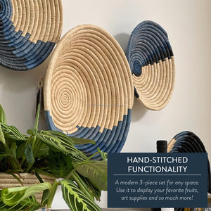 Cesta colgante redonda de mimbre de bambú para pared, para decoración del hogar, color azul, 2022 - Product Image 4