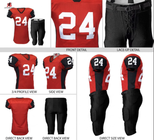 Custom Sublimation Red American Football Jersey Set Black <b>Padded</b> <b>Pants</b> Mens Youth Football Uniform OEM Manufacturer - Product Image 4