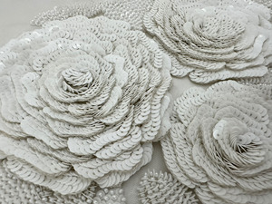 White Sequins Patch Luxury Heavy Beaded Pearls Full Design lace fabric for bridal ,evening dress and party wear fabric - Product Image 1