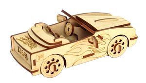 Eco-Friendly <b>Wooden</b> Carved Convertible Sports Car <b>Model</b> with Flame Design Antique Imitation Diy <b>Kit</b> - Product Image 5
