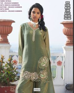 Kurti Tradicional de Fiesta para Mujer, Largo hasta el Suelo, de Secado Rápido, con Brillo y Textura Arrugada, Modelo Olive Noor Bhandhani - Product Image 1