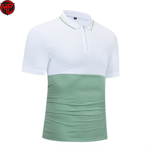 Haut de golf décontracté tricoté pour homme grande taille, imprimé numérique, anti-plis, à blocs de couleur, à manches courtes et fermeture éclair sur le devant - Product Image 1