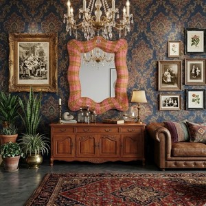 Espejo de pared de ratán natural hecho a mano con marco festoneado, adorno decorativo bohemio para sala de estar y dormitorio, hecho en Vietnam. - Product Image 5