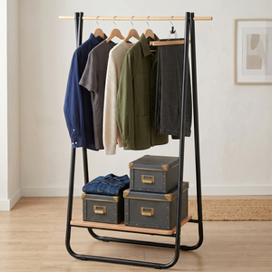 Perchero Metálico Minimalista con Estante de Madera para Ahorrar Espacio en el Armario, Diseño Vertical - Product Image 2