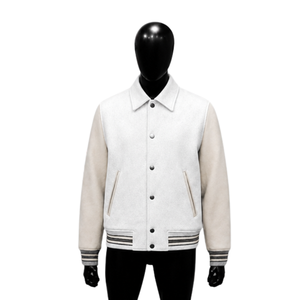 Veste universitaire classique blanche pour homme – Style moderne et streetwear – Vêtement d'extérieur décontracté à col rabattu - Product Image 1