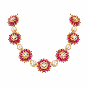 Collier floral exclusif rouge rubis en argent 925 plaqué or pour femme, cadeau de mariage ou de fête, bijoux - Product Image 1