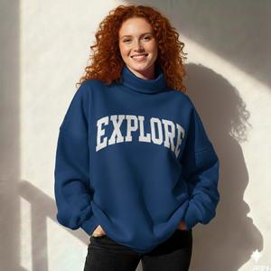 Nouvelle Arrivée Sweat-shirt Long Col Roulé Oversize Femme en Polyester Coton avec Broderie Personnalisée sur le Devant en Polaire Épaisse - Product Image 5