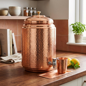 Hammered Copper Water <b>Dispenser</b> Ayurvedic Handcrafted Pure Copper Water Storage Container Traditional <b>Beverage</b> - Product Image 5