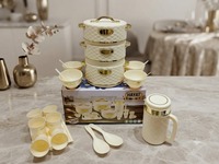 Ensemble de 21 pièces de casseroles en céramique Anax, tasses, cuillères, bordure dorée, luxe moderne, poignées en alliage de zinc antiadhésives, fond en acier inoxydable