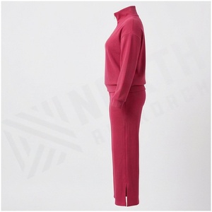 <b>Women</b> 100% Cotton Midweight Fleece Tracksuit Set Half-<b>Zip</b> Sweatshirt And Solid Color Pants Casual Autumn Wear - Product Image 3