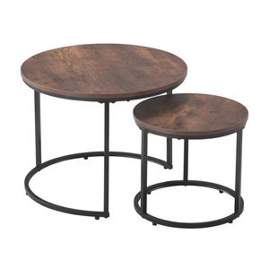Set di 2 tavolini da caffè impilabili, rotondi da 23,6 pollici, tavolini laterali salvaspazio con contenitore, comodino in metallo - Product Image 2