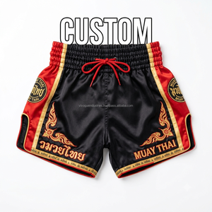Shorts de Muay Thai personnalisés en satin de style thaïlandais traditionnel avec logo brodé, extensibles, 100% polyester, fournisseur d'usine - Product Image 3