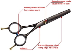 Tijeras de Peluquería Profesionales Japonesas WELTHING INTERNATIONAL HS-08 para Diestros, de Acero Inoxidable J2, con Mango Negro Ajustable - Product Image 2