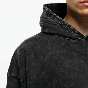 <b>Men's</b> Oversized Washed Black Hooded Sweatshirt Regular <b>Sleeve</b> Solid Color French Terry Cotton <b>Hoodie</b> Autumn Wear - Product Image 5