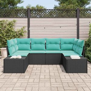 Ensemble de canapés de jardin en polyrotin noir et turquoise, 6 pièces - Product Image 3