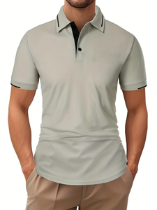 Polo à manches courtes pour homme, décontracté, boutonné, en tissu tricoté léger et respirant, tenue décontractée idéale, t-shirt décontracté - Product Image 2