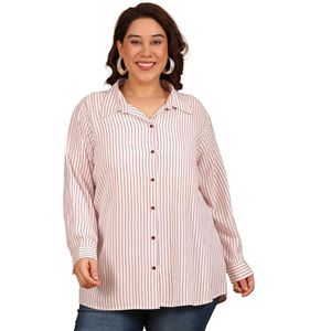 Chemise boutonnée à manches longues pour femmes, taille plus, rayée rouge et blanc, coupe classique, col à revers, viscose rayonne - Product Image 1