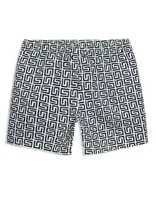Short de bain pour homme à motif géométrique, séchage rapide, avec cordon de serrage, taille mi-haute, en polyester tissé - Product Image 2