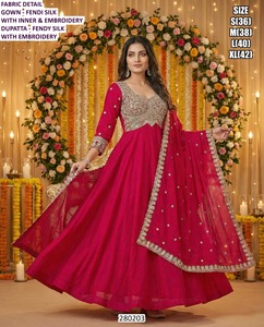 Ensemble de robe en soie Anarkali Ziya traditionnel et festif, style Bhandhani pour Rangoli, protection solaire, séchage rapide, longueur au sol, coupe classique - Product Image 3