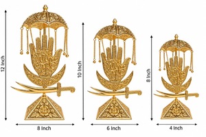 Escultura Artesanal de Mano Hamsa en Plata con Incrustaciones de Turquesa y Espada en Forma de Media Luna, Pieza de Arte Decorativa Religiosa Tradicional para Mesa - Product Image 4