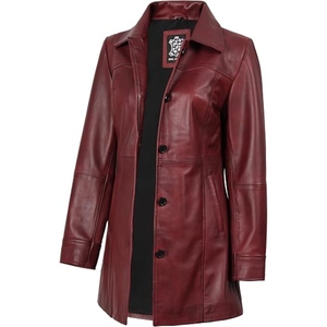Women’s Full Length Genuine <b>Leather</b> <b>Coat</b> Premium Longline Trench Overcoat Classic Custom Wholesale Supplier - Product Image 4
