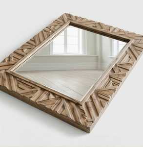 Handmade Eco-Friendly Lightweight Rustic Wooden Vertical Rectangular <b>Wall</b> Mirror Striped Bone Inlay Decorative <b>Frame</b> Hanging - Product Image 2