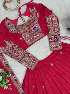 Vintage Embroidered Lehenga Choli Mirror Work Faux <b>Fur</b> Traditional Indian Outfit Women Party Wedding Dress - Product Image 1