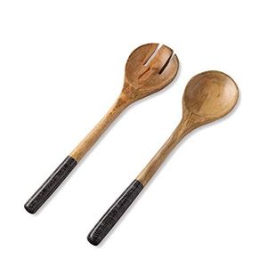 Ensemble de couverts en bois naturel et résine, design brillant, fait main, pour la maison, l'hôtel, le restaurant, durable, respectueux de l'environnement, serveur à salade en bois - Product Image 1