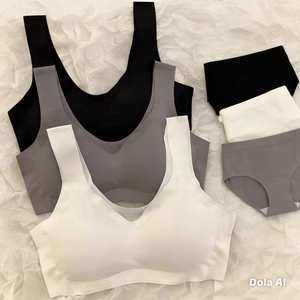 Seamless ice silk lingerie, <b>Korean</b> style, push-up camisole, wire-free <b>bra</b> set, student development vest, thin style. - Product Image 3