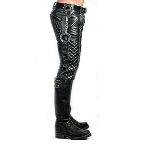 Men's Slim Fit Club Style Leather Biker <b>Trousers</b> Mid Waist Heavyweight Formal Fashion Streetwear <b>Waterproof</b> <b>Breathable</b> Vintage - Product Image 5