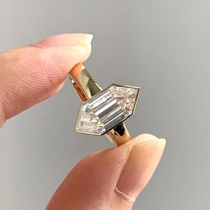 3 Ct Elongated Hexagon Cut Lab Grown Diamond Engagement Ring 14K Solid Gold Full Bezel <b>Think</b> Band Ring Proposal Wedding Ring - Product Image 2