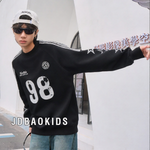 Sudadera Negra Extra Grande para Hombre, Cuello Redondo, Estampado 98, Manga Raglán, Tejido de Algodón, Estilo Casual para Otoño - Product Image 6