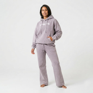 Survêtement de fabrication de haute qualité, effet délavé à l'acide, logo personnalisé, en coton, coupe oversize, épaules tombantes, avec cordon de serrage - Product Image 2