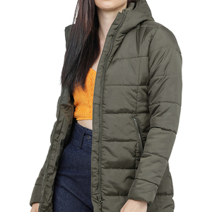 Chaqueta acolchada con capucha para mujer talla grande, abrigo largo con cremallera - Product Image 4