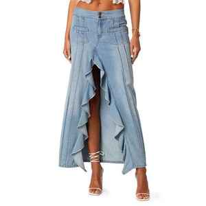New Style High Quality Women's Denim Skirt Breathable High-Waist Ruffled Slit Dramatic Front Bold Streetwear Spring Summer - Product Image 1