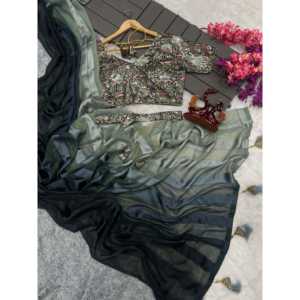 Vestido de noche de diseñador, ropa de fiesta elegante, Sari con bordado de secuencia, trabajo - Product Image 1