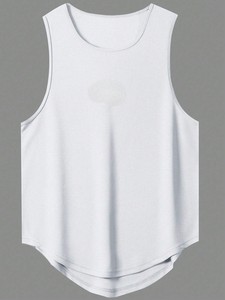 Men's <b>White</b> Sleeveless Tank <b>Top</b> O-Neck Knitted Breathable Quick Dry 100% Polyester Solid Casual Workout Gym Shirt - Product Image 1