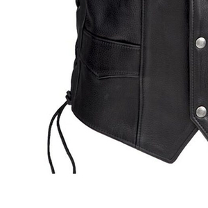 Chaleco de Motociclista de Cuero para Hombre, Estilo Clásico con Cordones Laterales y Cierre de Botones a Presión - Product Image 4