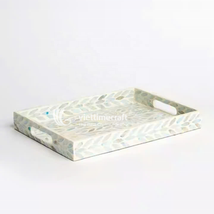 Bandeja con Incrustaciones de Mosaico, Bandeja con Incrustaciones de Madreperla con Asas, Centro de Mesa de Lujo con Incrustaciones para Mesa de Café - Product Image 2