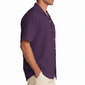 เสื้อเชิ้ตผู้ชายสีพื้นเรียบง่าย แขนสั้น สไตล์สตรีทแวร์ ทันสมัย รับผลิตเสื้อเชิ้ตผู้ชายตามแบบส่วนตัว มีจำหน่าย - Product Image 4