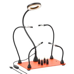 Strumento di saldatura magnetico a terza mano con 4 bracci flessibili e lampada d'ingrandimento a LED 3X per saldature PCB di precisione - Product Image 1