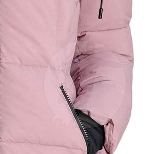 Chaqueta de Invierno Acolchada Rosa para Mujer con Capucha Desmontable, Cierre de Cremallera, Manga Larga, Color Sólido, Relleno Grueso de Poliéster - Product Image 4