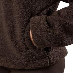 Veste en sherpa pour femmes, col montant, marron foncé, hiver, coupe ample, demi-zip, col montant, vestes en polaire pour femmes - Product Image 4