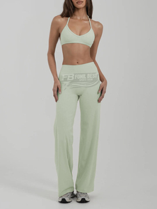 Ensemble 2 pièces de sport pour femme 2026 : Soutien-gorge de sport et leggings évasés taille haute, personnalisables avec logo, pour yoga, fitness et gym, OEM - Product Image 5