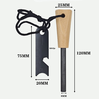 Kit de démarrage de feu avec manche en bois, outil multifonction de survie en ferrocérium avec allumeur, ouvre-bouteille, clé pour le camping, la randonnée et le bushcraft