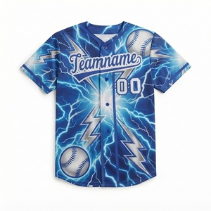 Blue Lightning Baseball Jersey Custom Team Uniform Short Sleeve <b>Button</b> Front Sports Shirt for Adult Players - Product Image 2